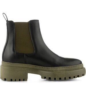 Shoe The Bear IONA CHELSEA BOOT LEATHER - BLACK/KHAKI. Sz: EU 39/US 7.5-8